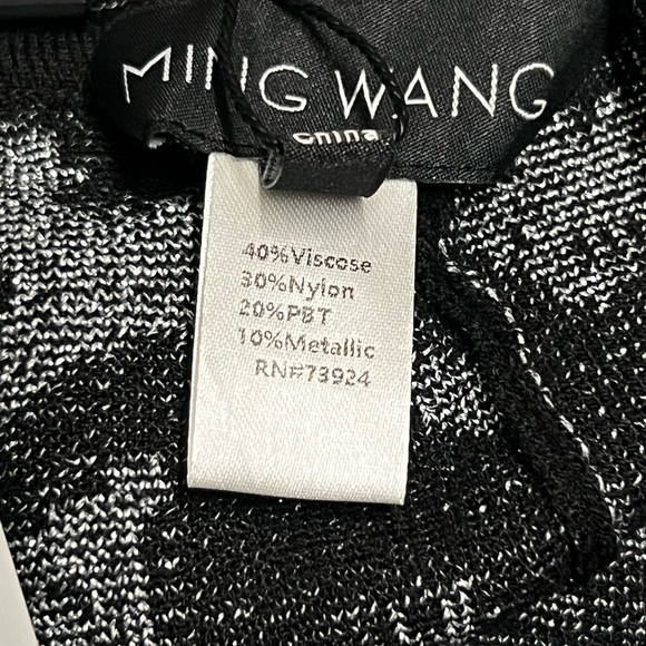 NWT Ming Wang Black Gray Metallic Jacquard Knit Shawl Collar Kimono Sleeve Open - Picture 6 of 8